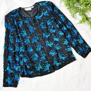 Laurence Kazar Black & Blue Silk Sequin Jacket